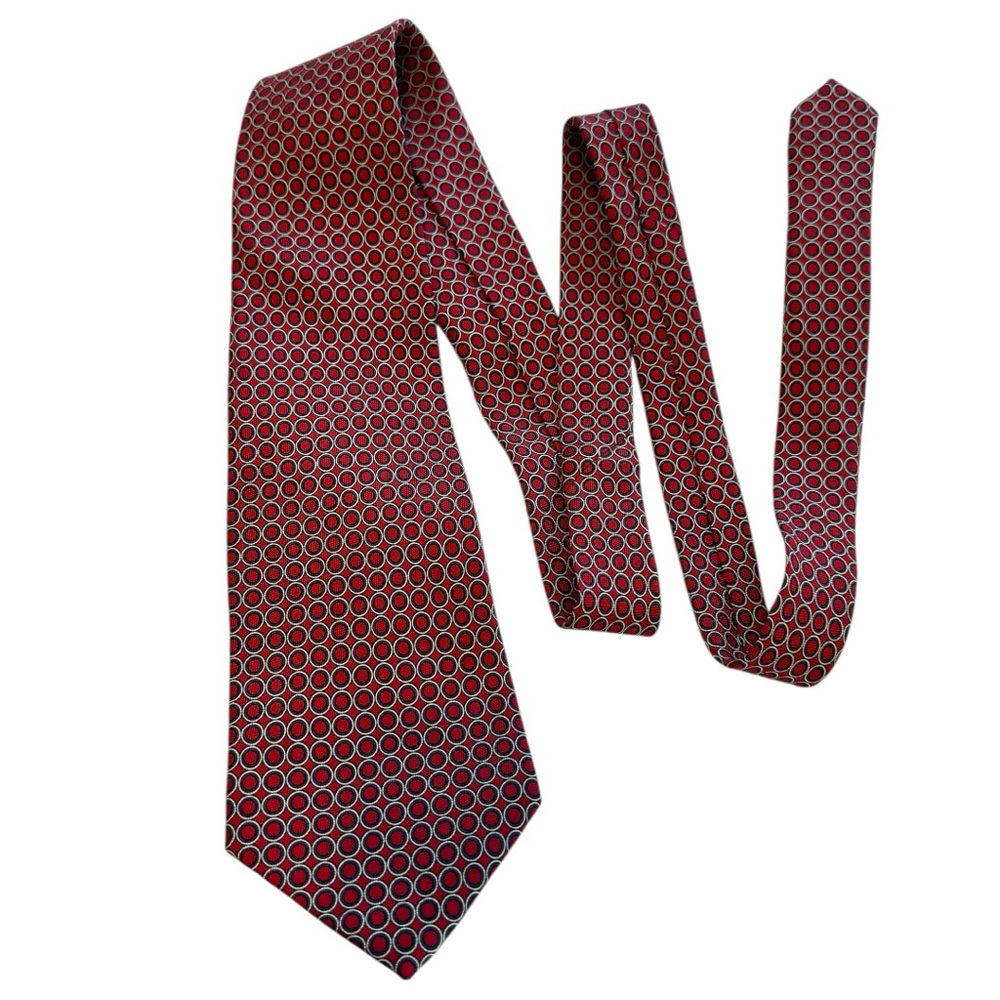 Lauren Ralph Lauren Vintage Silk Red and Blue Tie with Circles Made in USA